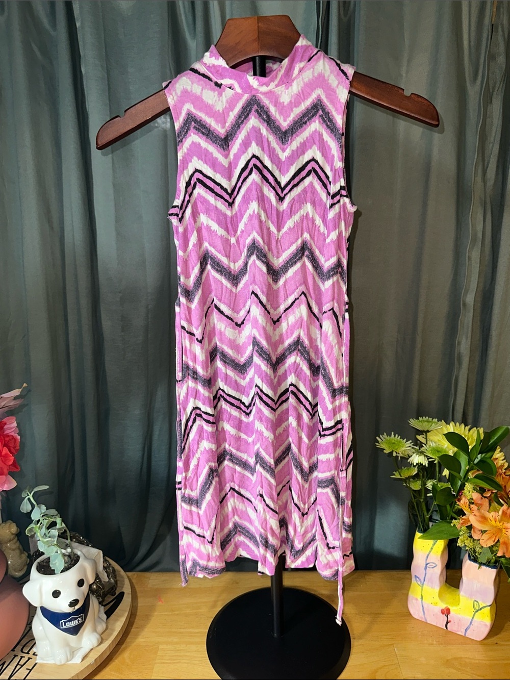Justice Pink Chevron Mock-Neck Dress B214